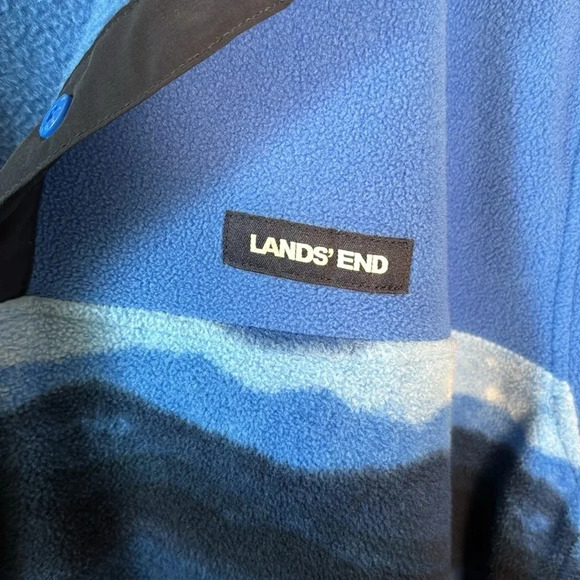 Lands End Mens Radiant Blue Mountain Heritage Fleece Pullover Sweater Large - Picture 4 of 6